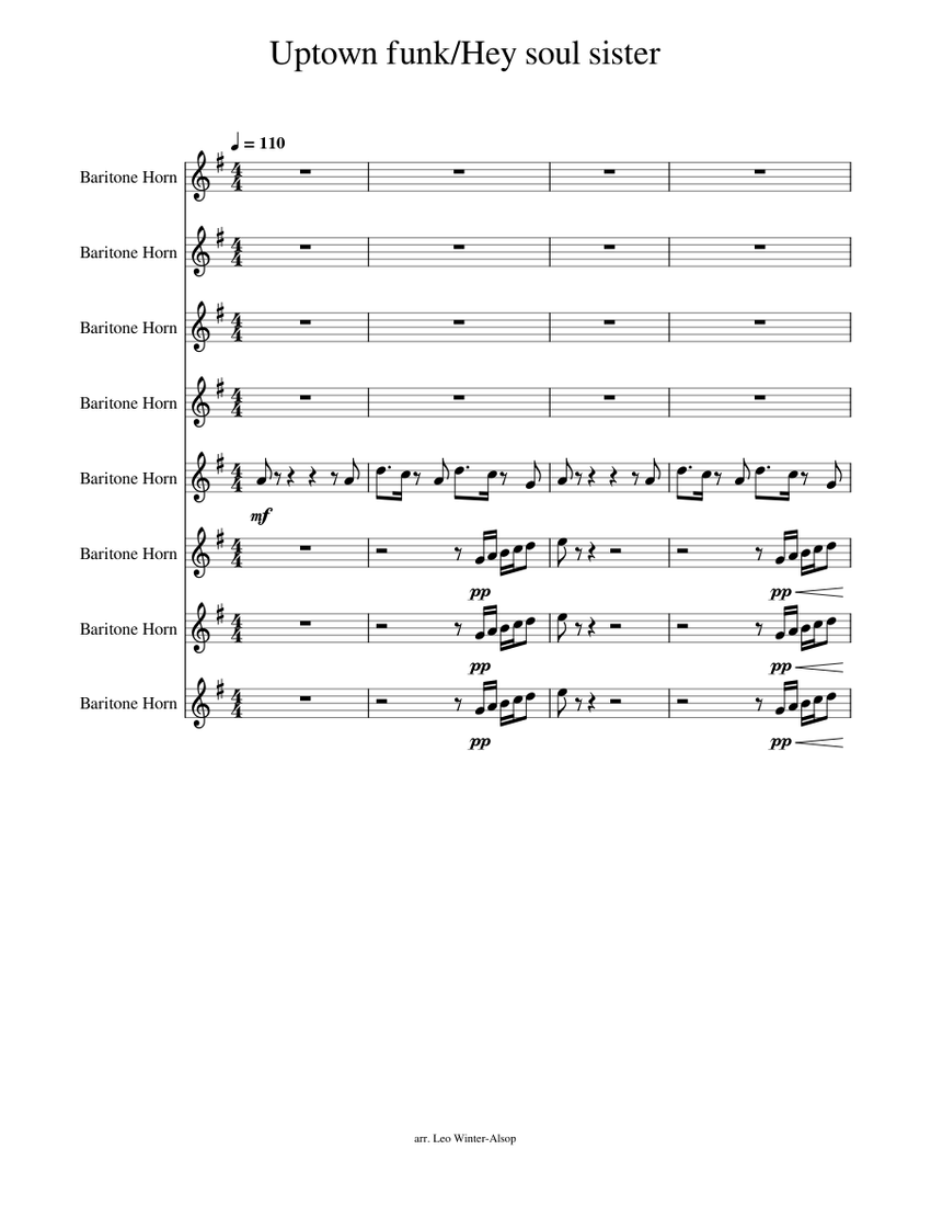 Hey soul sister and uptown funk baritone updated sheet music for