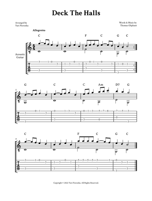 Deck The Halls - Fingerstyle for Acoustic Guitar (with TAB) (Arr. Yuri Noronha) - Thomas Oliphant (Solo Guitar)