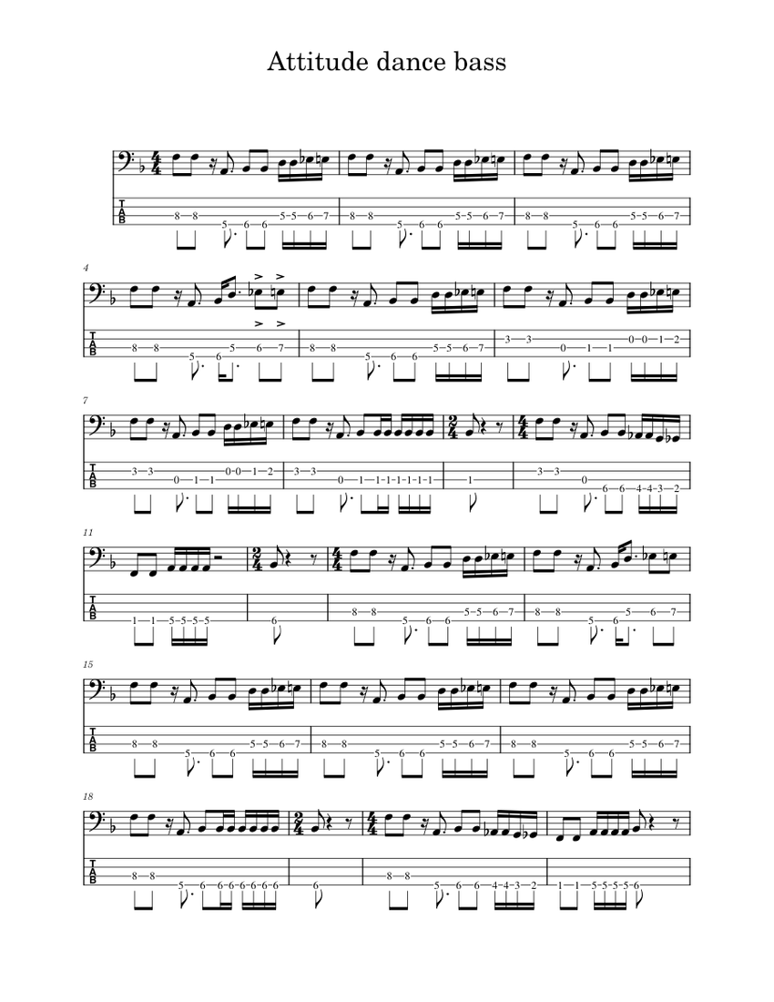 Attitude dance tower of power attitude dance bass with tabs sheet