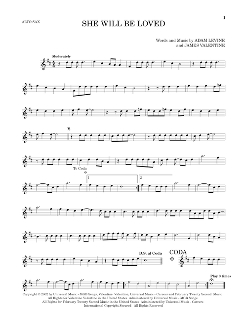 She Will Be Loved - Maroon 5 (Alto Sax Solo)