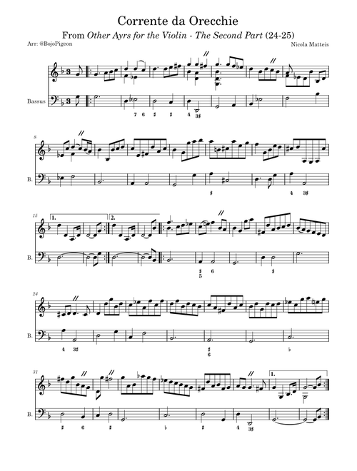 Other Ayrs for the Violin: The Second Part: Corrente da Orecchie - Nicola Matteis
