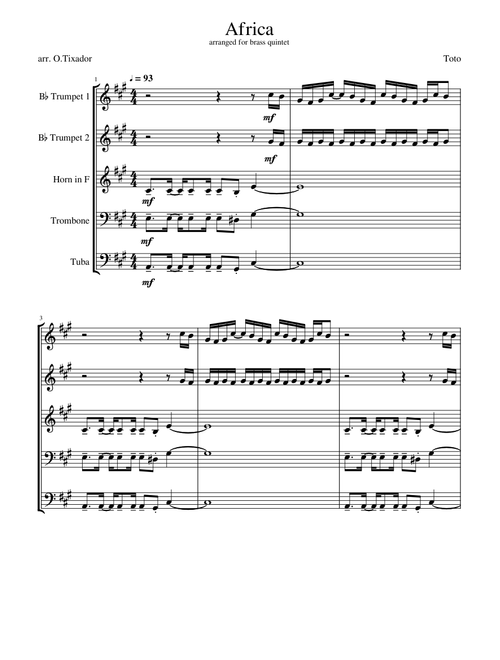 Africa by Toto for brass quintet