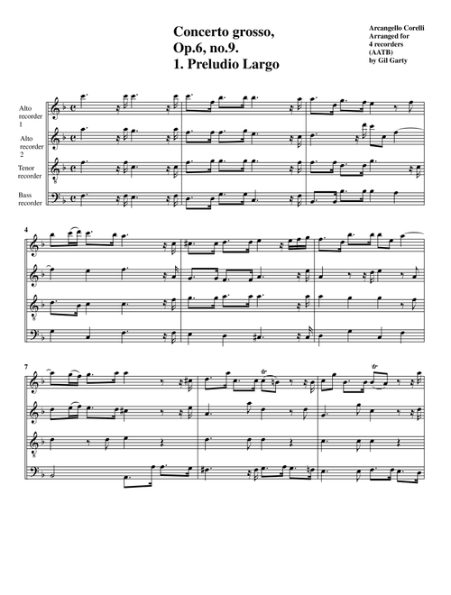 Concerto grosso, Op.6, no.9 (arrangement for 4 recorders) (Arr. Gil Garty) - Arcangelo Corelli (Recorder Ensemble)