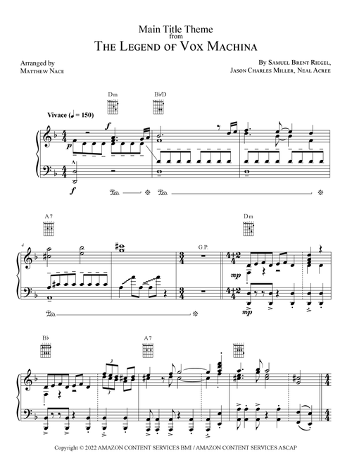 The Legend Of Vox Machina - Main Title Theme (Arr. Matthew Nace) - Jason Charles Miller, Neal Acree, Samuel Brent Riegel (Guitar and Piano)