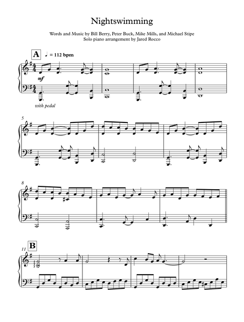 Nightswimming (Arr. Jared Rocco) - R.E.M. (Piano Solo)