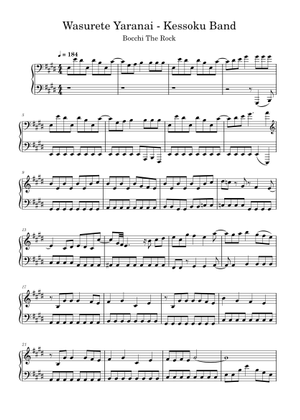 Never Forget -- Bocchi the Rock Sheet Music for Piano (Solo