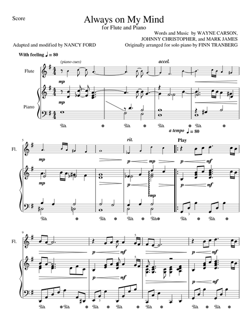 Always On My Mind – W. Carson, J. Christopher, M. James - Flute and Piano