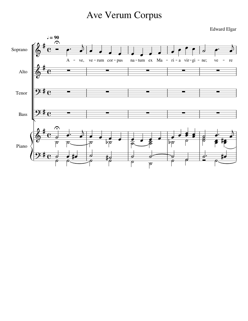 Ave_Verum Corpus Elgar Sheet music for Piano, Soprano, Alto, Tenor