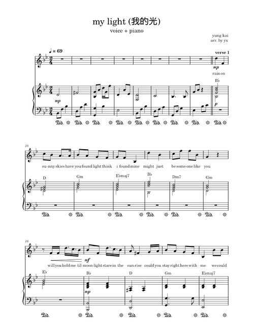 my light (我的光) - yung kai (piano accompaniment)