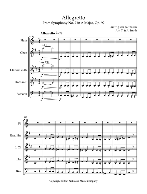 2nd Movement, " Allegretto", from Symphony No. 7 in A Major for Woodwind Quintet (Arr. T. & A. Smith) - Ludwig van Beethoven (Woodwind Ensemble)