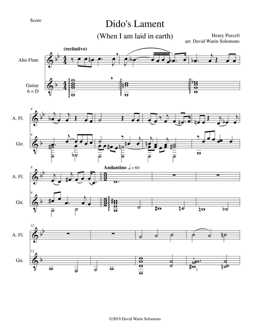 Dido's Lament - When I am laid in earth - arranged for alto flute and guitar (Arr. David Warin Solomons) - Henry Purcell (Instrumental Duet)
