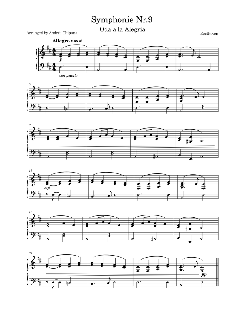 Oda a la alegria – Ludwig van Beethoven Symphonie Nr.9 Sheet Music for ...