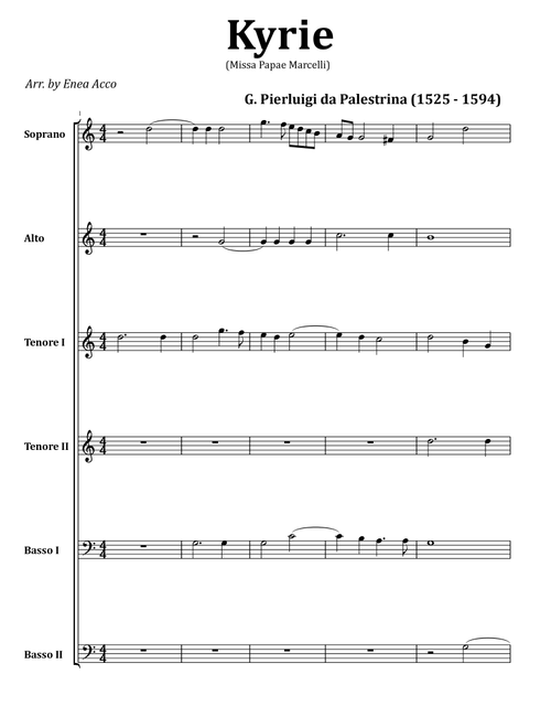 KYRIE (Missa Papae Marcelli) (Arr. Enea Acco) - G. Pierluigi da Palestrina (Choral, Unison)