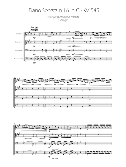 Sonata No. 16 in C Major KV 545 - Allegro - Brass Quartet (Arr. Ygor Nunes) - Wolfgang Amadeus Mozart (Brass Ensemble)