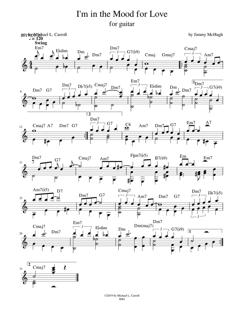 I'm in the Mood for Love Guitar Solo Sheet Music with Chords for