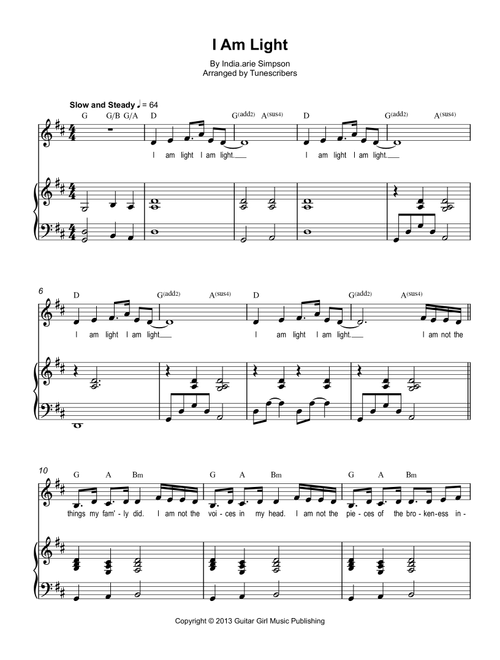 I Am Light (Arr. Tunescribers) - IndiaArie Simpson (Piano Vocal)
