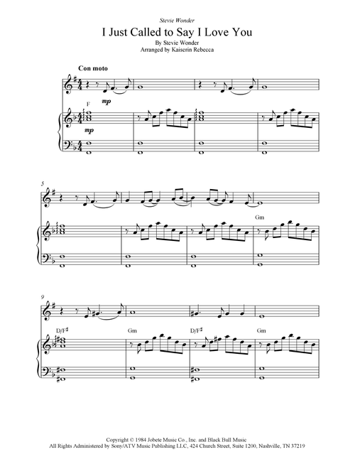 I Just Called To Say I Love You (Arr. Kaiserin Rebecca) - Stevie Wonder (Tenor Sax and Piano)