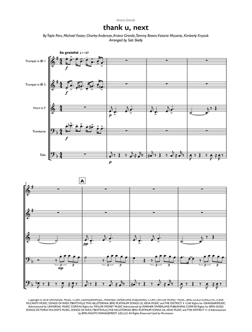 Thank U, Next (Arr. Seb Skelly) - Ariana Grande (Brass Ensemble)