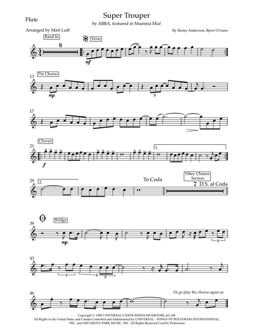 Super Trouper (Arr. Matt Luff) - ABBA (Flute Solo)