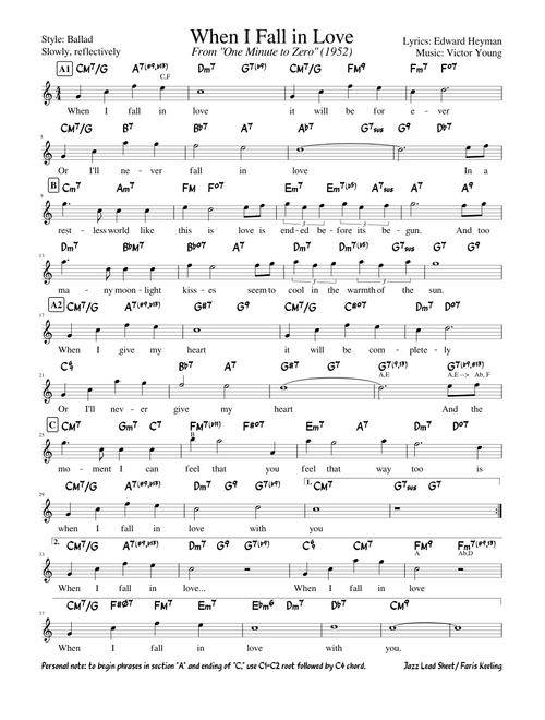 When I Fall in Love - Lead Sheet