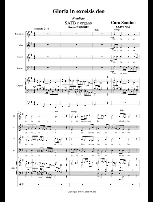 Gloria in excelsis deo - Christmas motet for Choir SATB and organ - Santino Cara (Choral, SATB)
