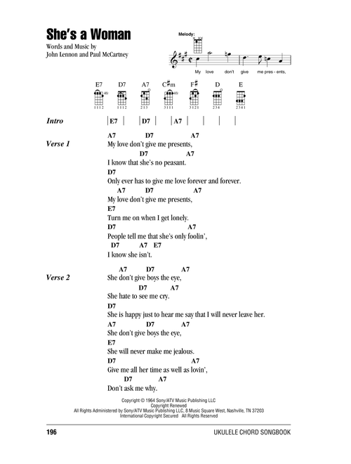 She's A Woman - The Beatles (Ukulele Chords-Lyrics)