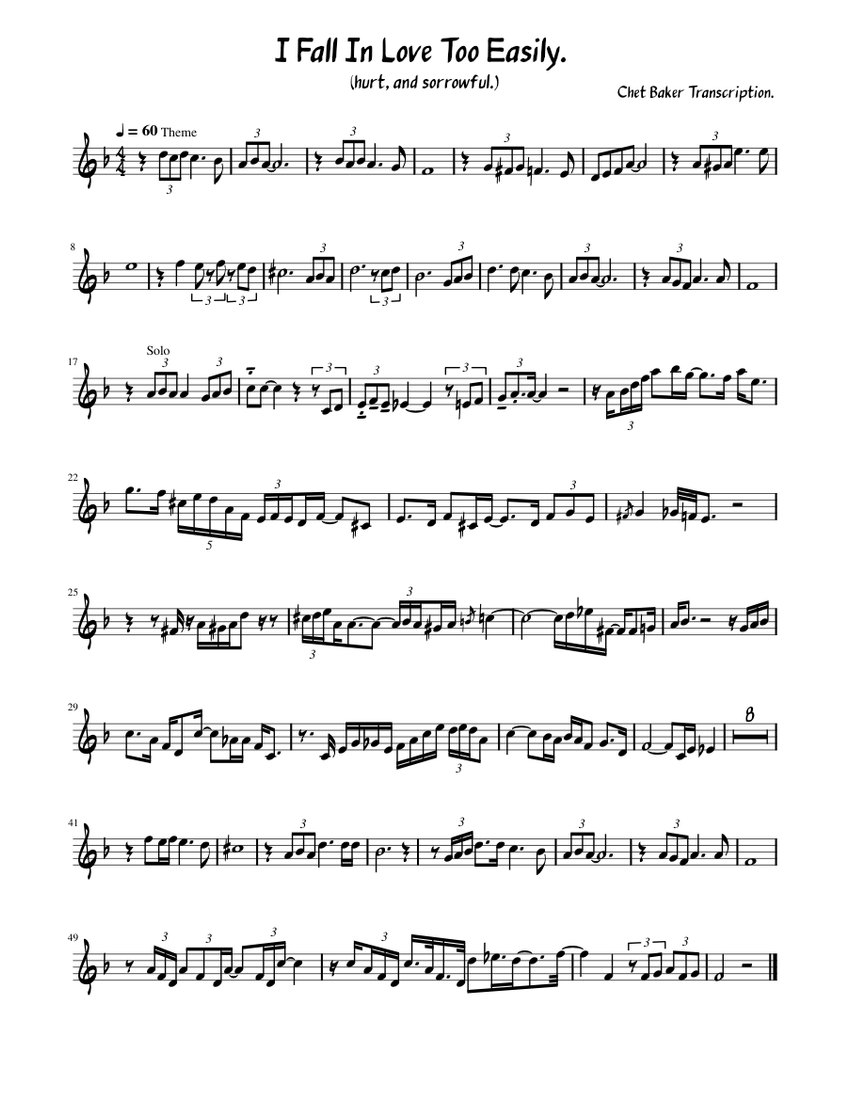 I Fall In Love Too Easily. Sheet music for Saxophone tenor (Solo