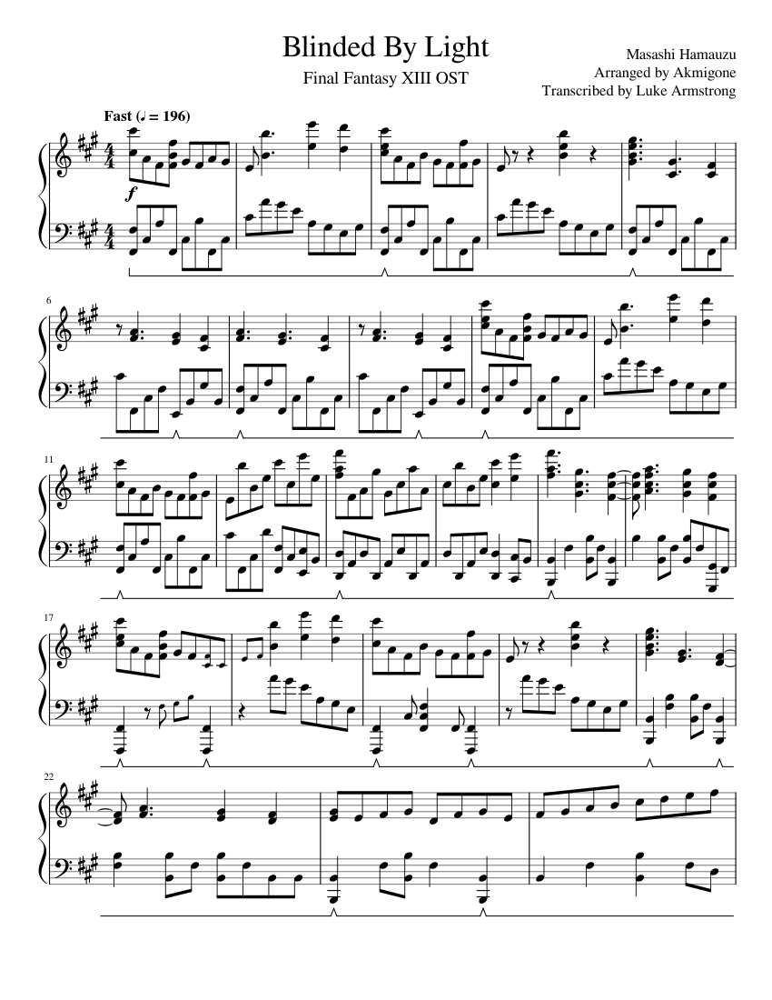 Blinded By Light | FFXIII OST | Piano | Akmigone Sheet Music