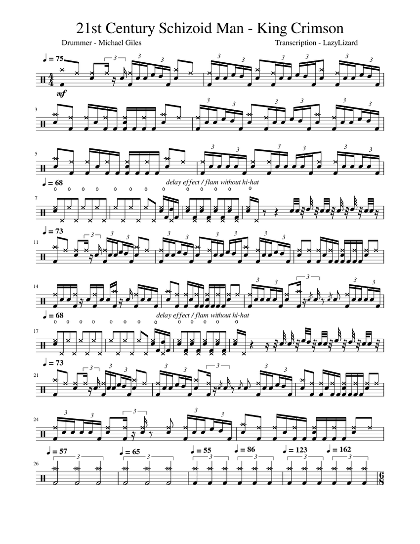 21st Century Schizoid Man – King Crimson (Drums) Sheet music for Drum ...