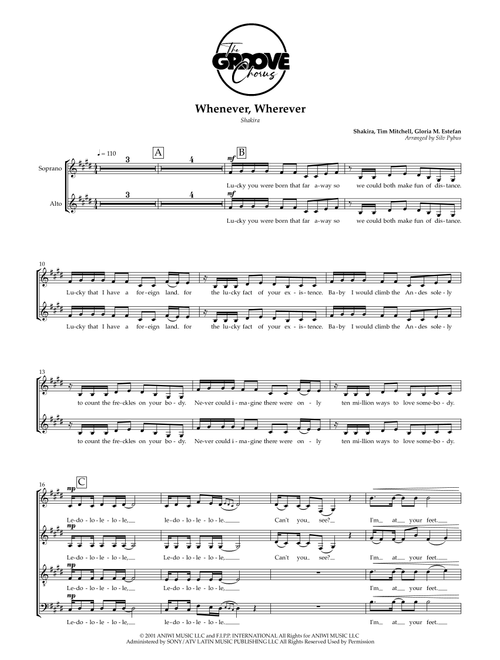 Whenever, Wherever (Arr. Silv Pybus) - Shakira (Choral, SATB)