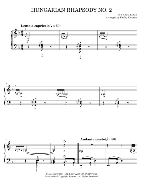 Hungarian Rhapsody No. 2 - Franz Liszt (Easy Piano)