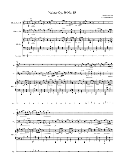 Brahms waltz op. 39 No. 15 (Arr. Juliane Giese) - Johannes Brahms (Small Ensemble)