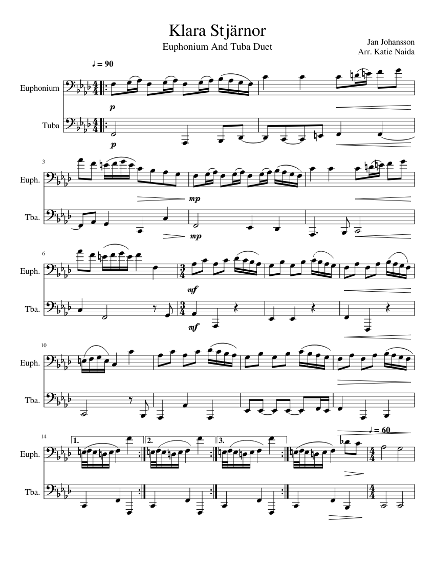 Klara Stjärnor Euphonium and Tuba Duet Sheet music for Euphonium, Tuba (Brass Duet