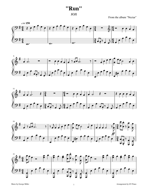 Joji - Run (Piano Sheet)