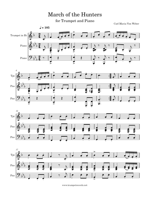 March of The Hunters for Trumpet and Piano Accompaniment PDF SCORES