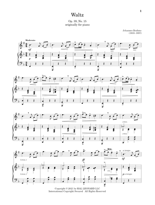 Waltz In A Major, Op. 39, No. 15 - Johannes Brahms (Clarinet and Piano)
