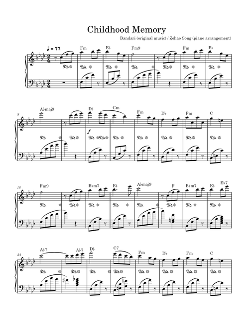 Childhood memory – Bandari Piano arrangement by Zehao Song
