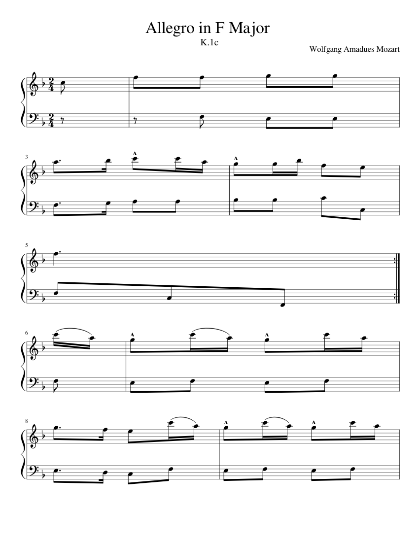 Allegro in F Major Sheet Music for Piano (Solo) easy | MuseScore.com