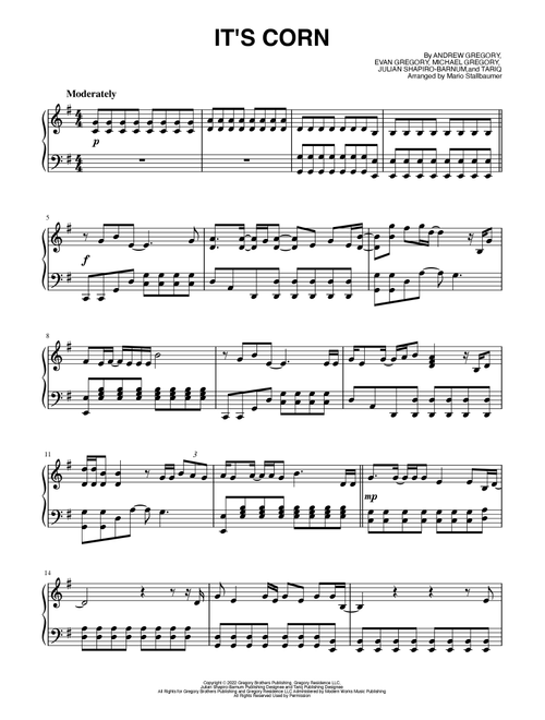It's Corn (Arr. Mario Stallbaumer) - The Gregory Brothers (Piano Solo)