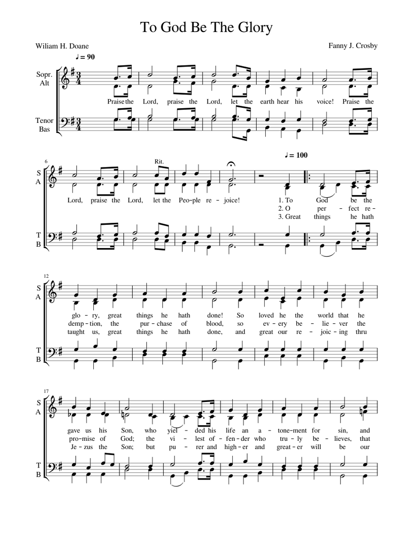 To God Be The Glory Sheet Music for Vocals (Choral) | MuseScore.com