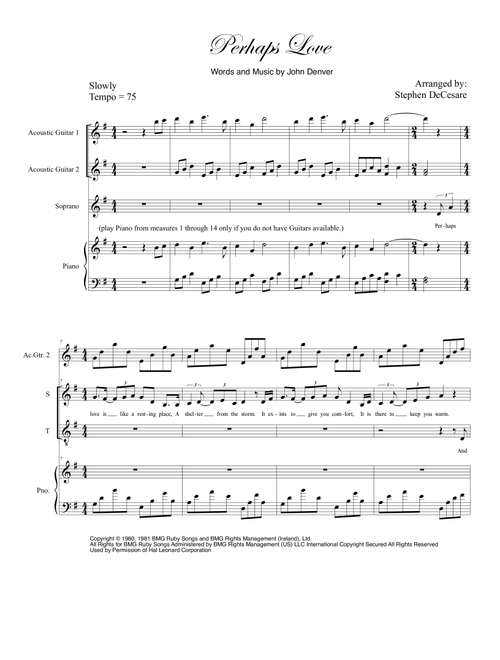 Perhaps Love (Arr. Stephen DeCesare) - John Denver and Placido Domingo (Vocal Duet)