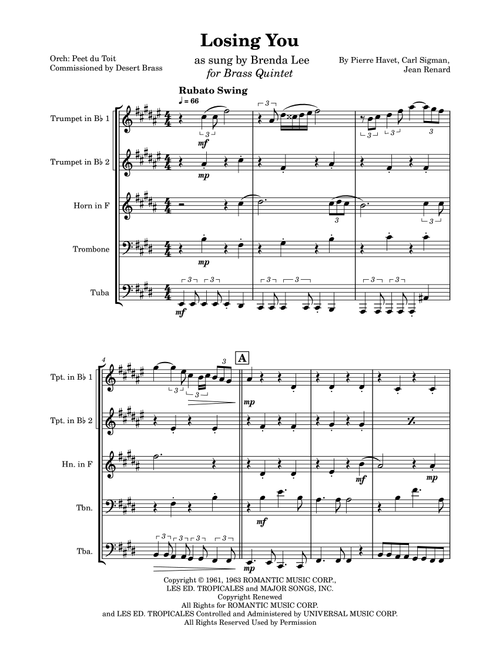Losing You (Arr. Peet du Toit) - Al Martino (Brass Ensemble)