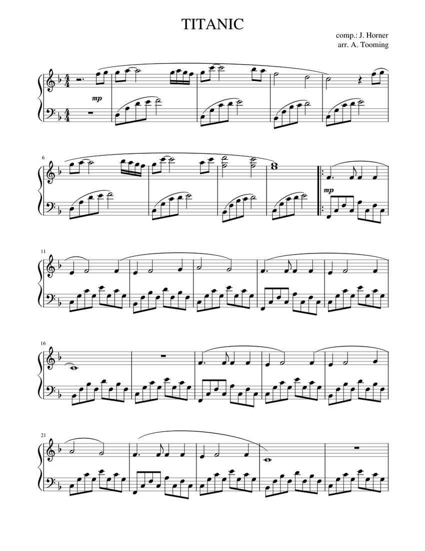 Titanic James Horner Sheet music for Piano Solo Easy Musescore