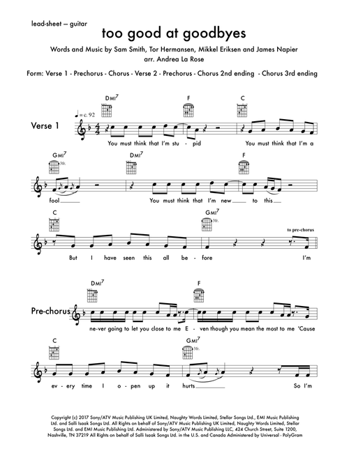 Too Good At Goodbyes (Arr. Andrea La Rose) - Sam Smith (Large Ensemble)