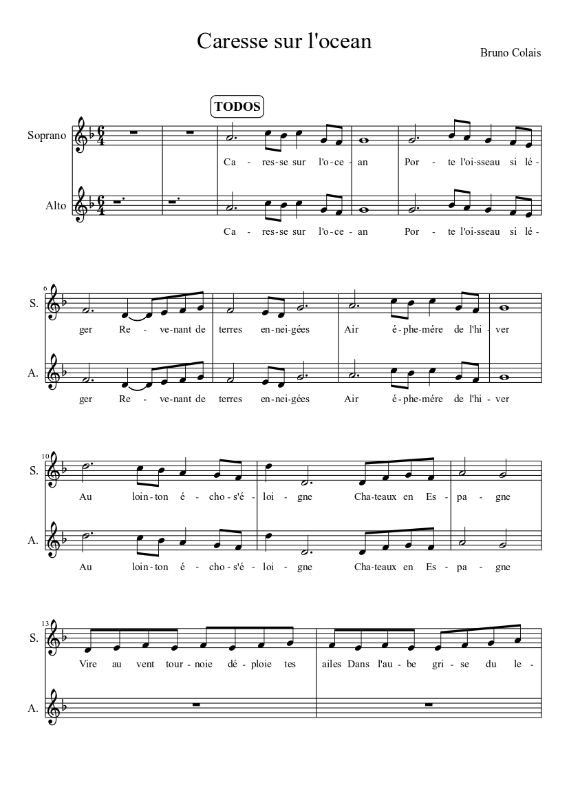 avión sonido lino Caresse sur l'ocean Sheet music for Soprano, Alto (Choral) | Musescore.com