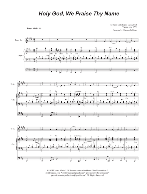Holy God, We Praise Thy Name (Tenor Saxophone and Organ) (Arr. Stephen DeCesare) (Tenor Sax Solo)