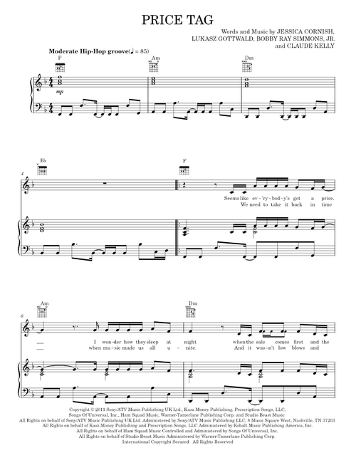 Price Tag - Jesse J, Jessie J featuring B.o.B. (Piano-Vocal-Guitar)