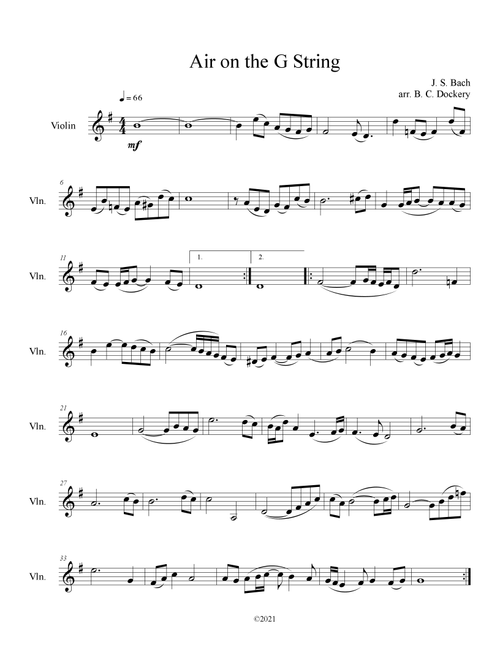 Air on the G String (Violin Solo) (Arr. B. C. Dockery) - J S Bach (Violin Solo)