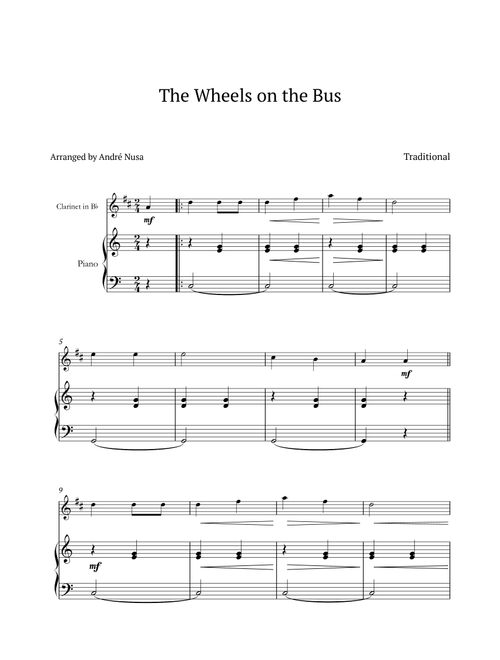 The Wheels on the Bus (Arr. André Nusa) - Traditional (Clarinet and Piano)
