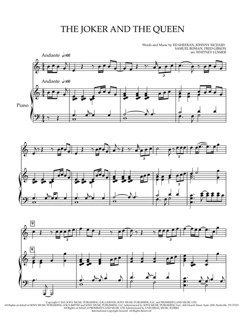 The Joker And The Queen (Arr. Whitney Lussier) - Ed Sheeran (Violin and Piano)